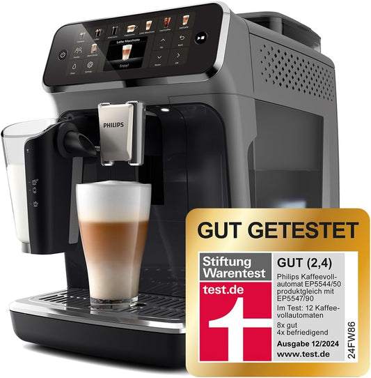 Serie 5500 Kaffeevollautomat (EP5544/50) – LatteGo Milchsystem, 20 heiße und kalte Kaffeespezialitäten, 40% leiser mit SilentBrew, QuickStart, Schwarz/Grau